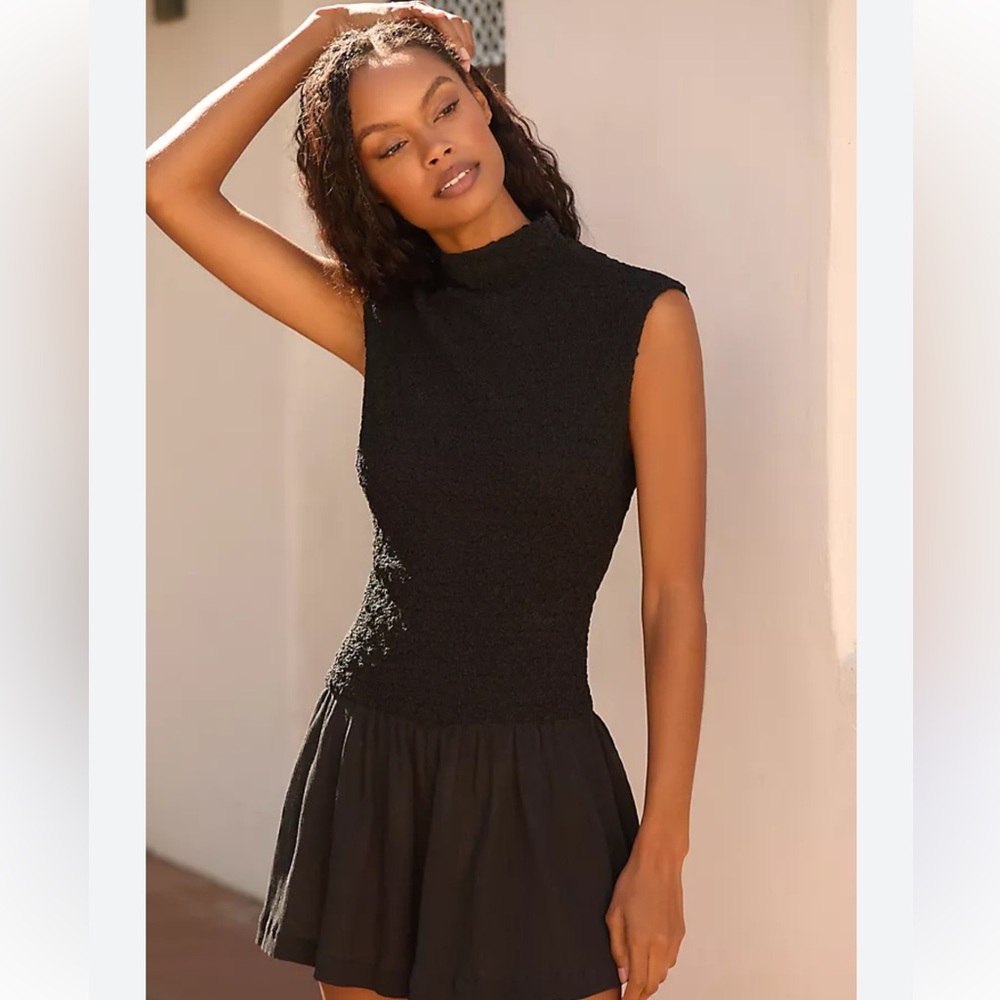 Anthro / Anthropologie Black Sleeveless Popcorn Textured Romper, XXS